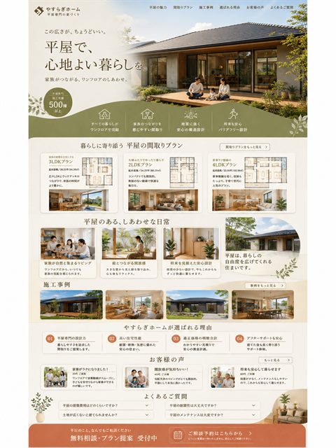 工務店のLP制作サンプル｜平屋専門の特化型