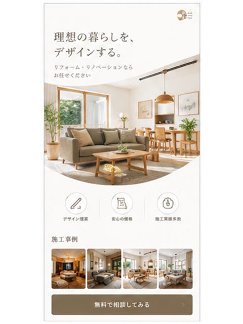 リフォームのLP制作サンプル｜施工事例で魅せる住宅系