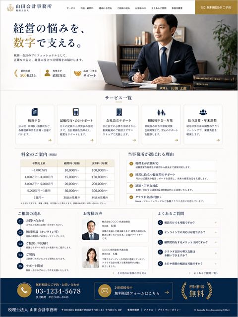 税理士事務所のLP制作サンプル｜料金表つきの士業型