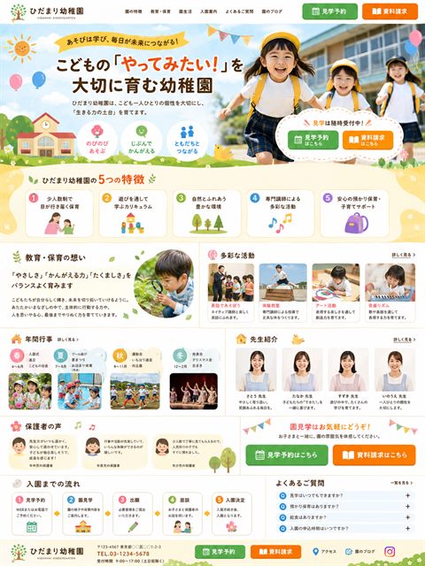 幼稚園のLP制作サンプル｜元気いっぱいの園児募集